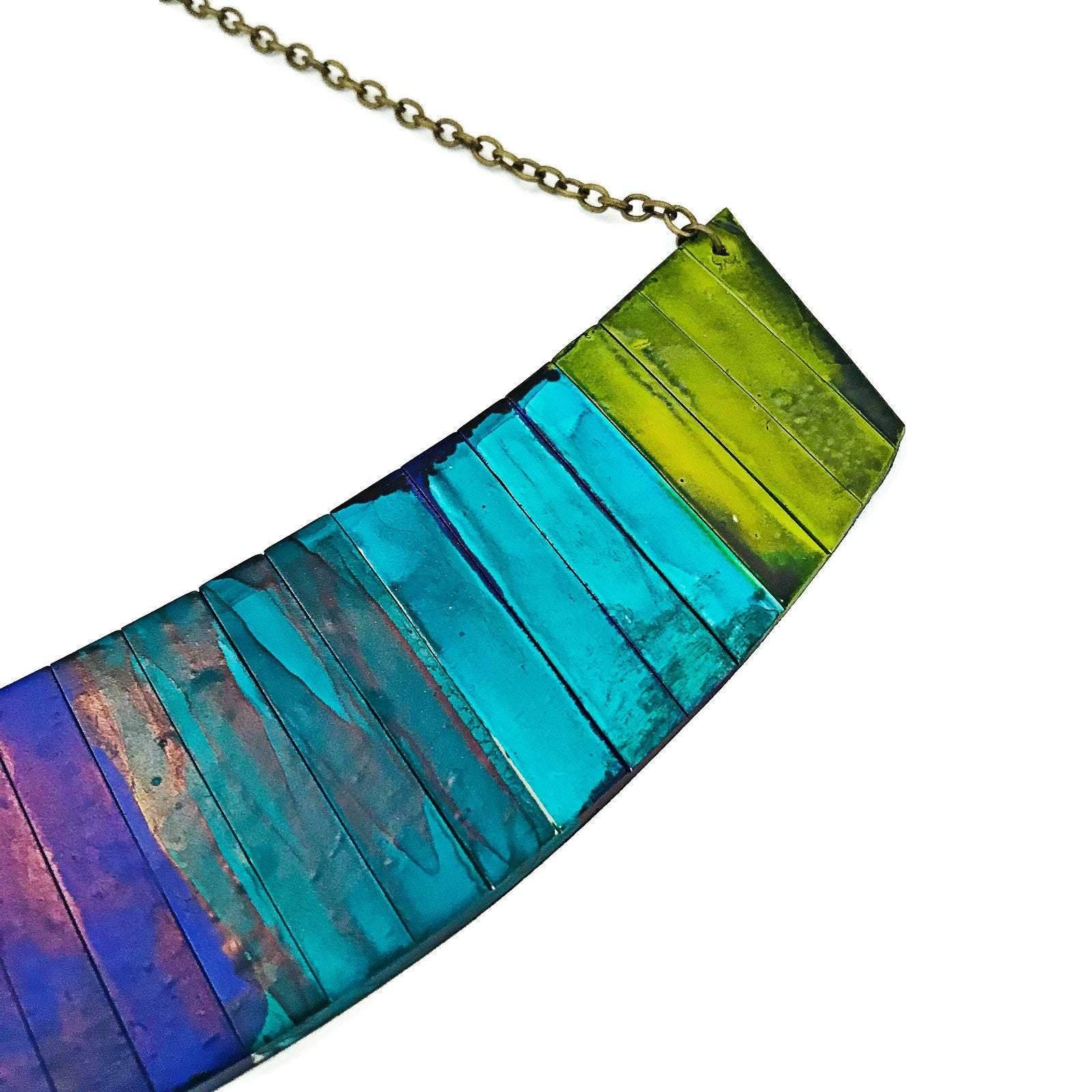 Statement Jewelry Set with Ombre Stripes, Bar Earrings & Asymmetric Necklace - Velora Luxury Fashion