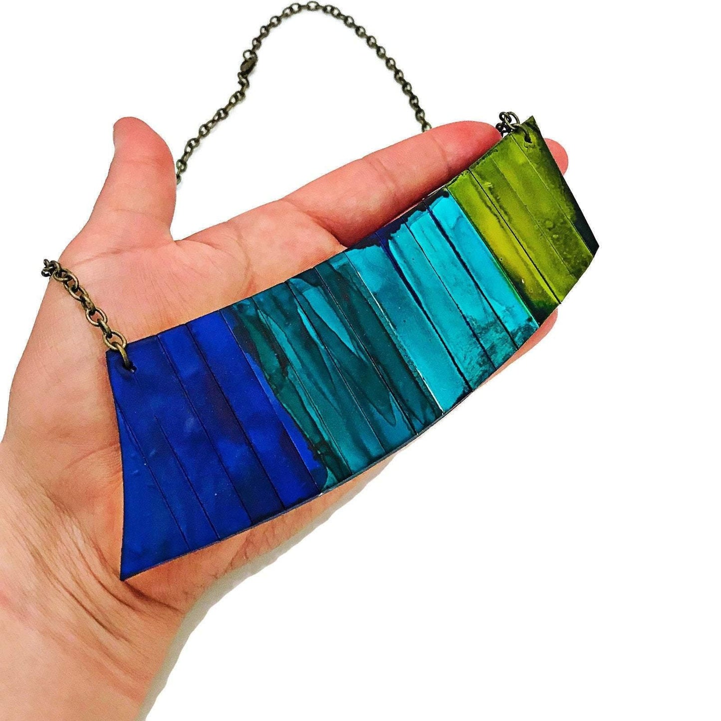 Statement Jewelry Set with Ombre Stripes, Bar Earrings & Asymmetric Necklace - Velora Luxury Fashion