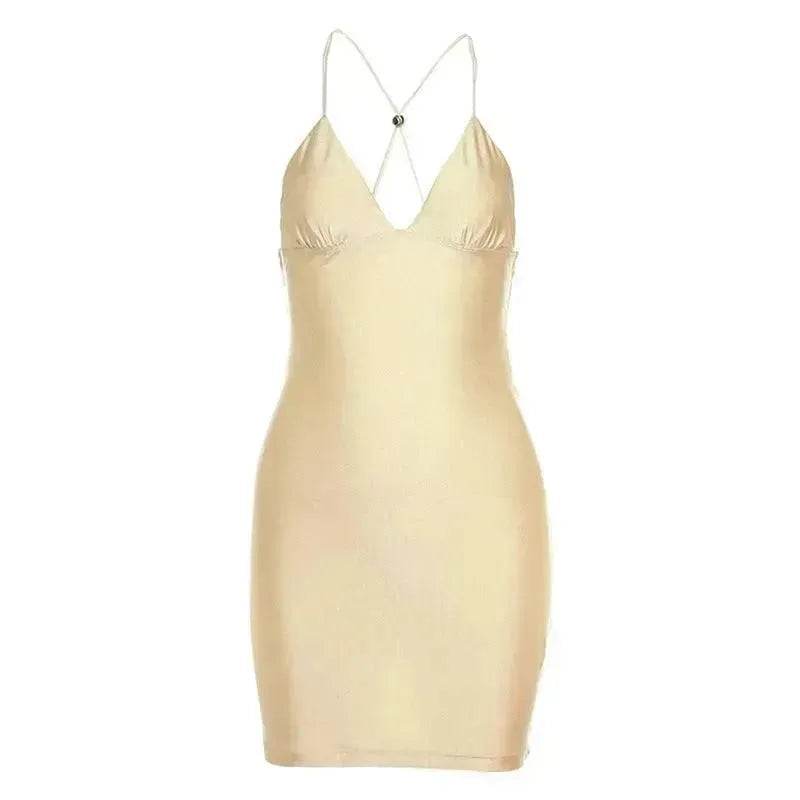 Strappy Bow Backless Slim Fit Printed Sheath Dress - Velora