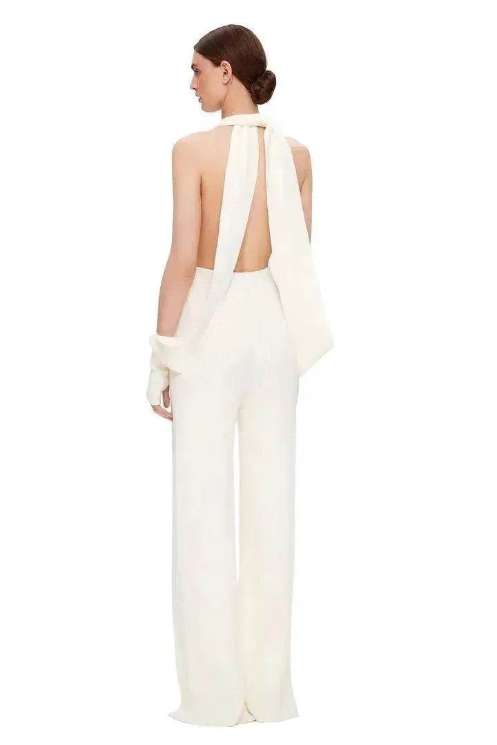 Summer Backless Halter V-neck Slimming Backless Slit Jumpsuit - Velora