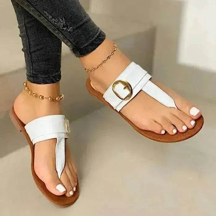 Summer Herringbone Flat Heel Casual Leather Slippers For Women - Velora