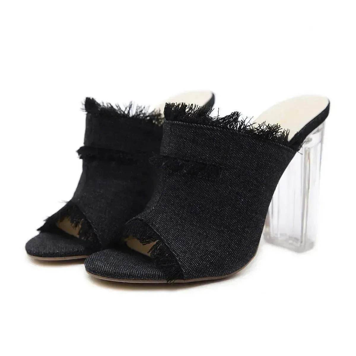 summer new jeans, high heels, fish mouth sandals, shoes, and toes with crystal high heels. - Velora