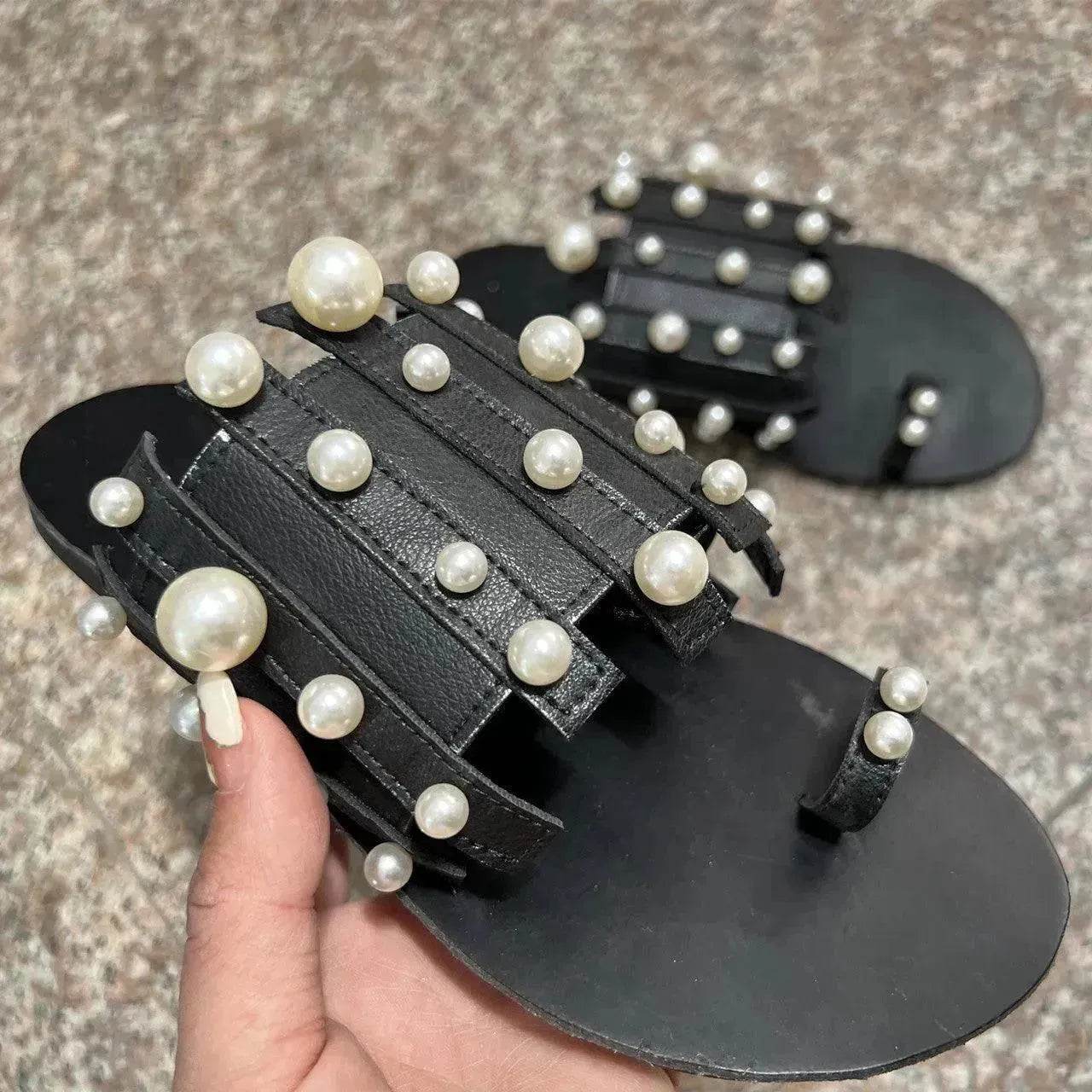 Summer Outdoor Ladies Flat Toe Pearl Beach Slippers - Velora