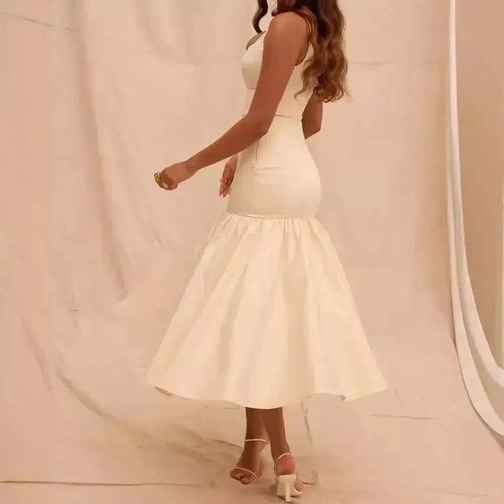 Summer Round Neck Sleeveless Solid Color Pleating Slim Fit Dress - Velora