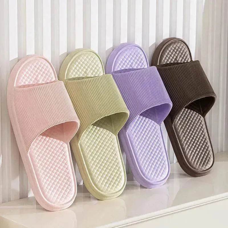 Summer Slipper Indoor House Shoes For Men Women Couples Solid Color Rhombus Striped Non-slip Bathroom Slippers - Velora