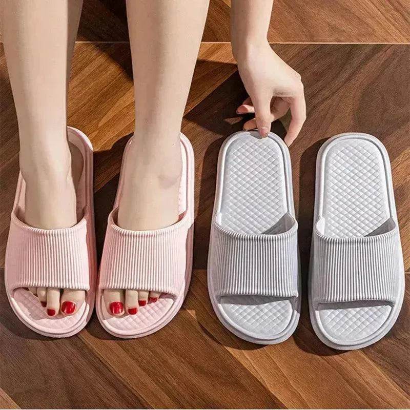Summer Slipper Indoor House Shoes For Men Women Couples Solid Color Rhombus Striped Non-slip Bathroom Slippers - Velora