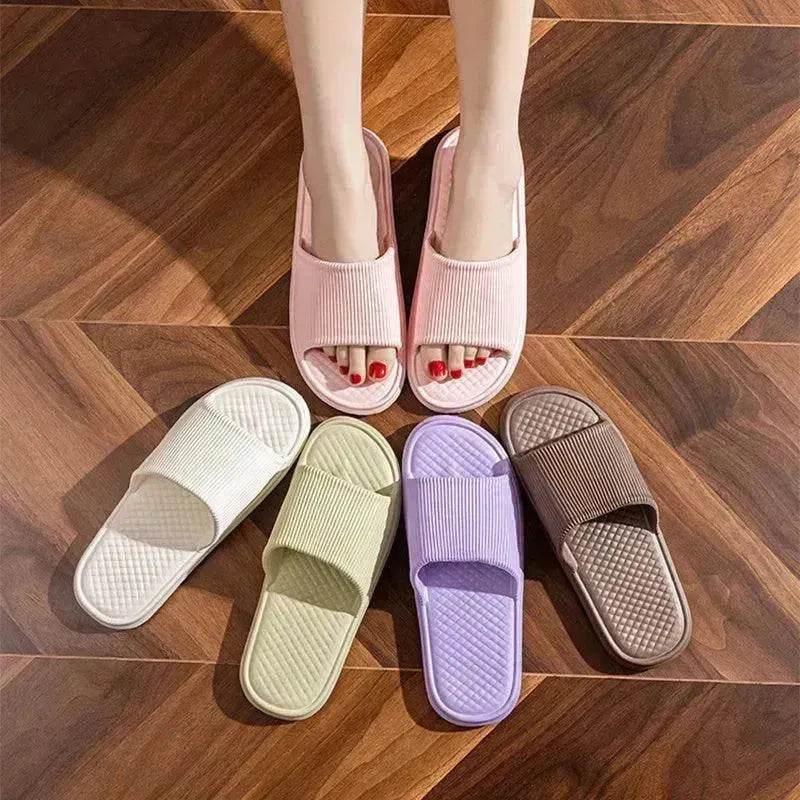 Summer Slipper Indoor House Shoes For Men Women Couples Solid Color Rhombus Striped Non-slip Bathroom Slippers - Velora