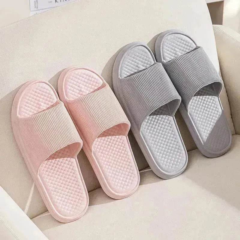 Summer Slipper Indoor House Shoes For Men Women Couples Solid Color Rhombus Striped Non-slip Bathroom Slippers - Velora
