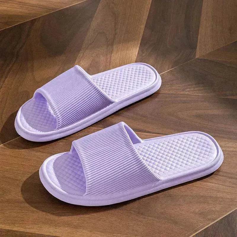 Summer Slipper Indoor House Shoes For Men Women Couples Solid Color Rhombus Striped Non-slip Bathroom Slippers - Velora