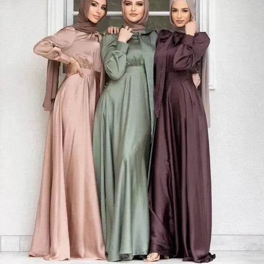 Satin Abaya Dress for Beautiful Muslim Arab Dubai Turkey Middle Eastern Women Party Abaya - Velora