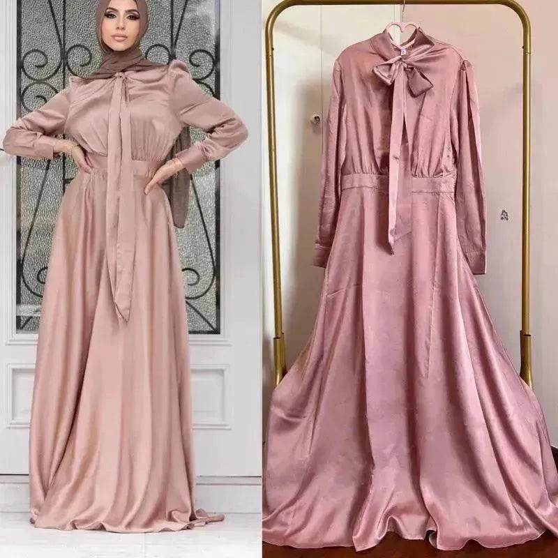 Satin Abaya Dress for Beautiful Muslim Arab Dubai Turkey Middle Eastern Women Party Abaya - Velora