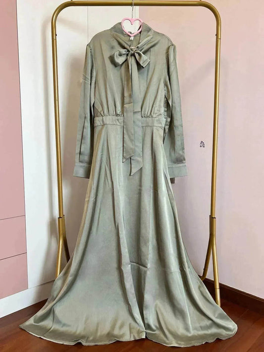 Satin Abaya Dress for Beautiful Muslim Arab Dubai Turkey Middle Eastern Women Party Abaya - Velora