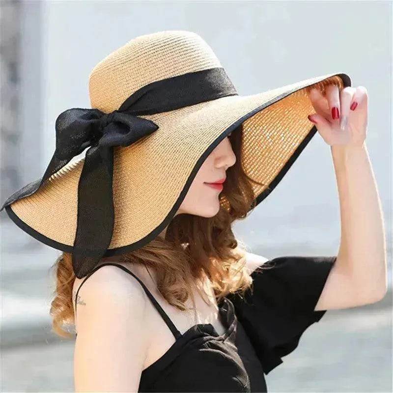 Women's Foldable Straw Sun Hat – Wide Brim Beach Hat with Bow