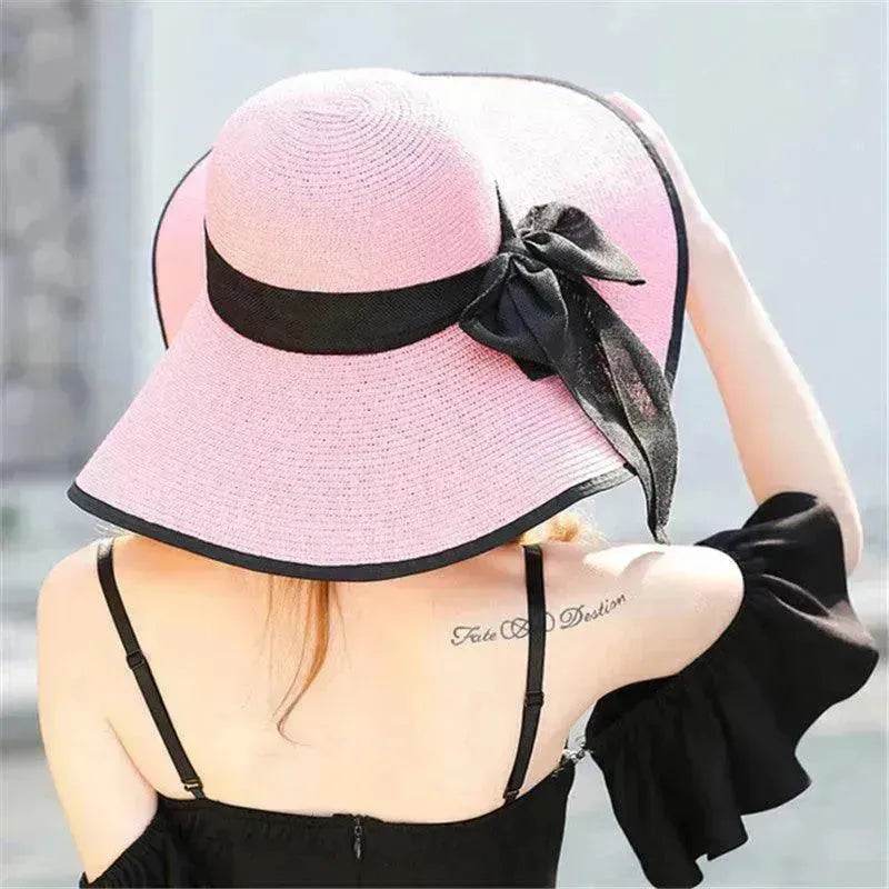 Women's Foldable Straw Sun Hat – Wide Brim Beach Hat with Bow