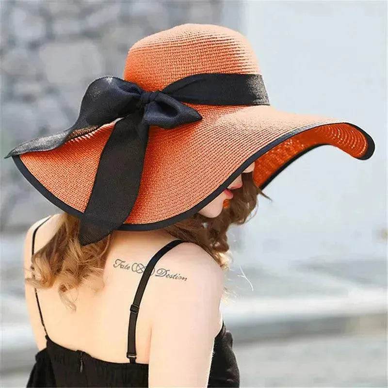 Women's Foldable Straw Sun Hat – Wide Brim Beach Hat with Bow