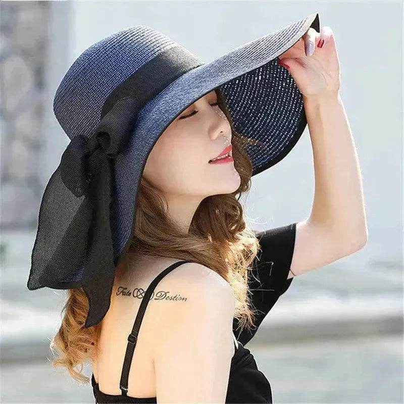 Women's Foldable Straw Sun Hat – Wide Brim Beach Hat with Bow
