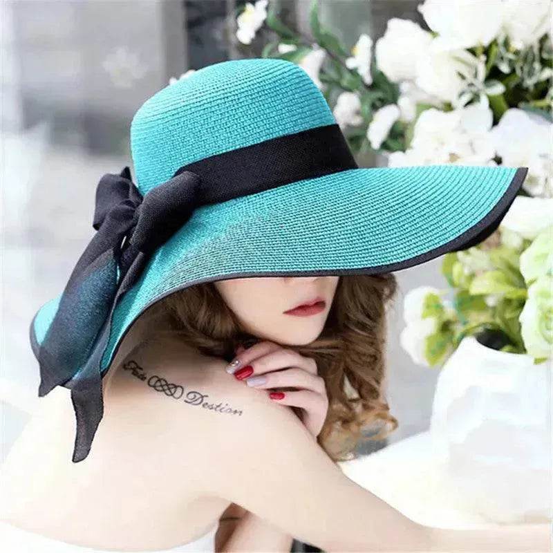 Women's Foldable Straw Sun Hat – Wide Brim Beach Hat with Bow