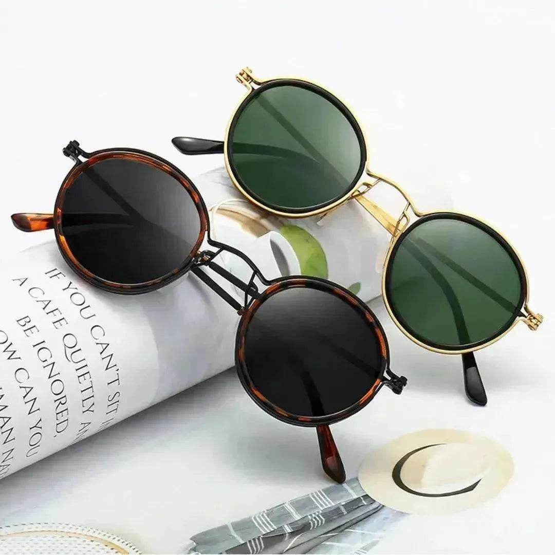 Sunscreen Retro Style Round Frame Metal Sunglasses - Velora