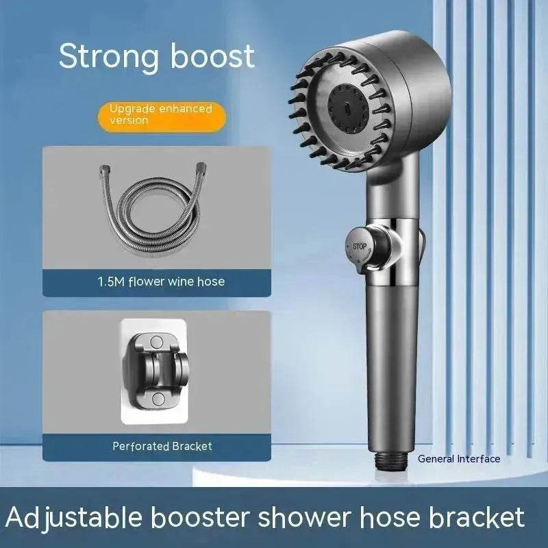 The Third Gear Adjustable Strong Supercharged Shower Head Household Bath Shower Hose Shower Head - Velora