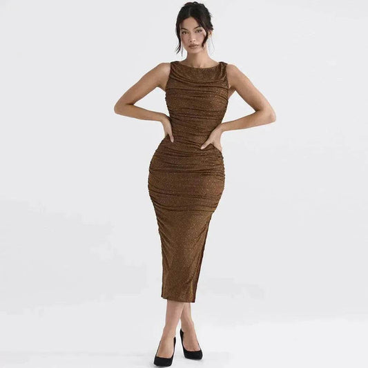 Tight Side Slit Pleated Party Party Dress Women