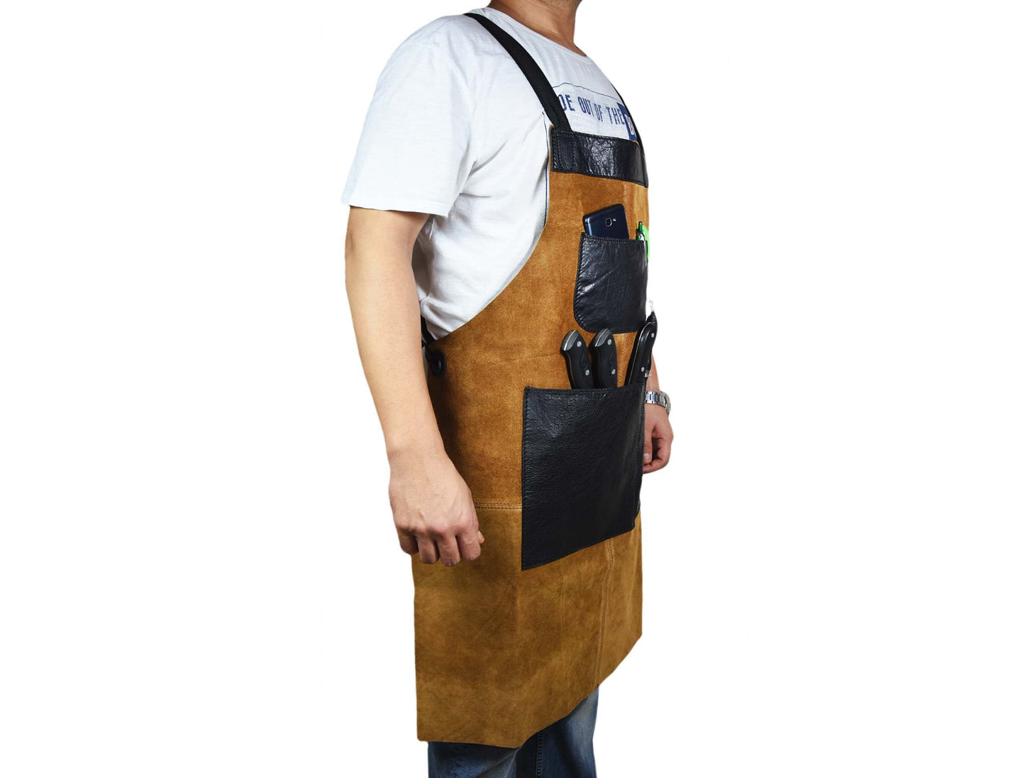 Toledo Leather Suede Apron - Raven Black - Velora Luxury Fashion