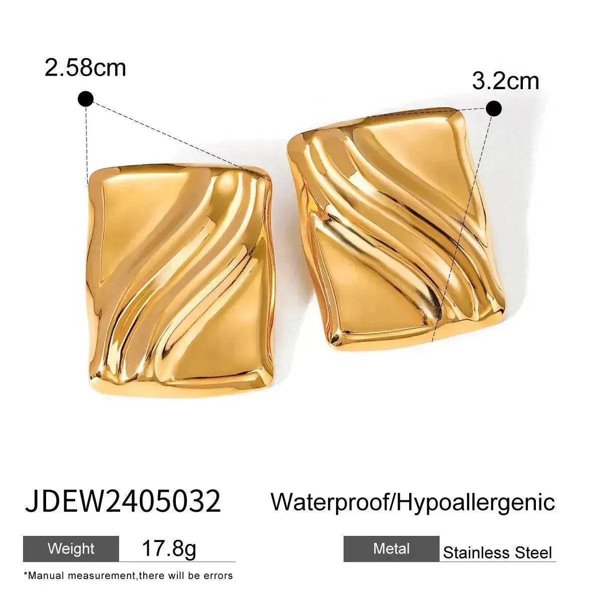 Trendy 18K Gold Stainless Steel Cube Wave Stud Earrings for Women Wedding Earrings - Velora