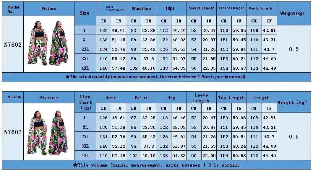 Trendy European and American Ruffle Sleeve Women's Printed Pants Coat Set - Velora