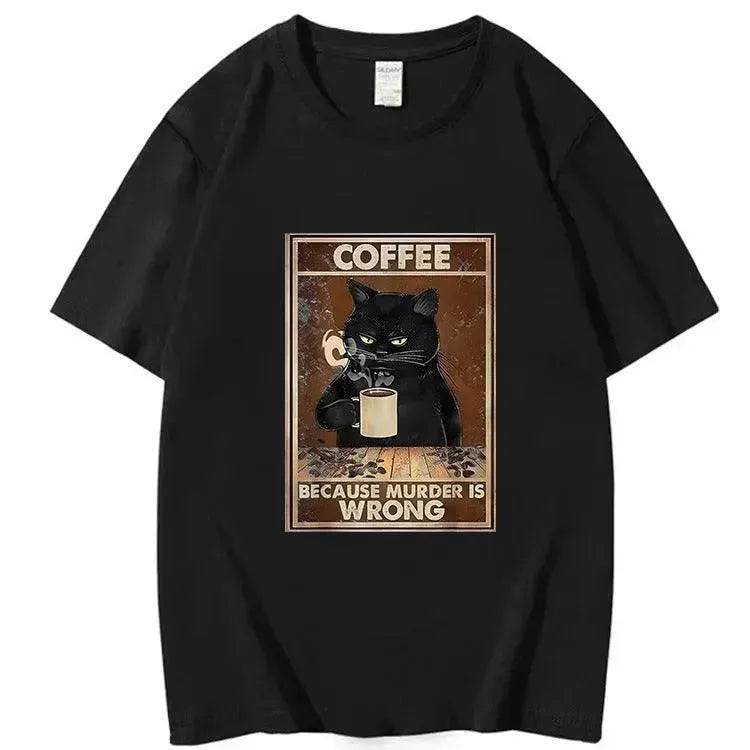 Trendy Short Sleeve Cat Poster Printed Unisex Casual T-shirt - Velora