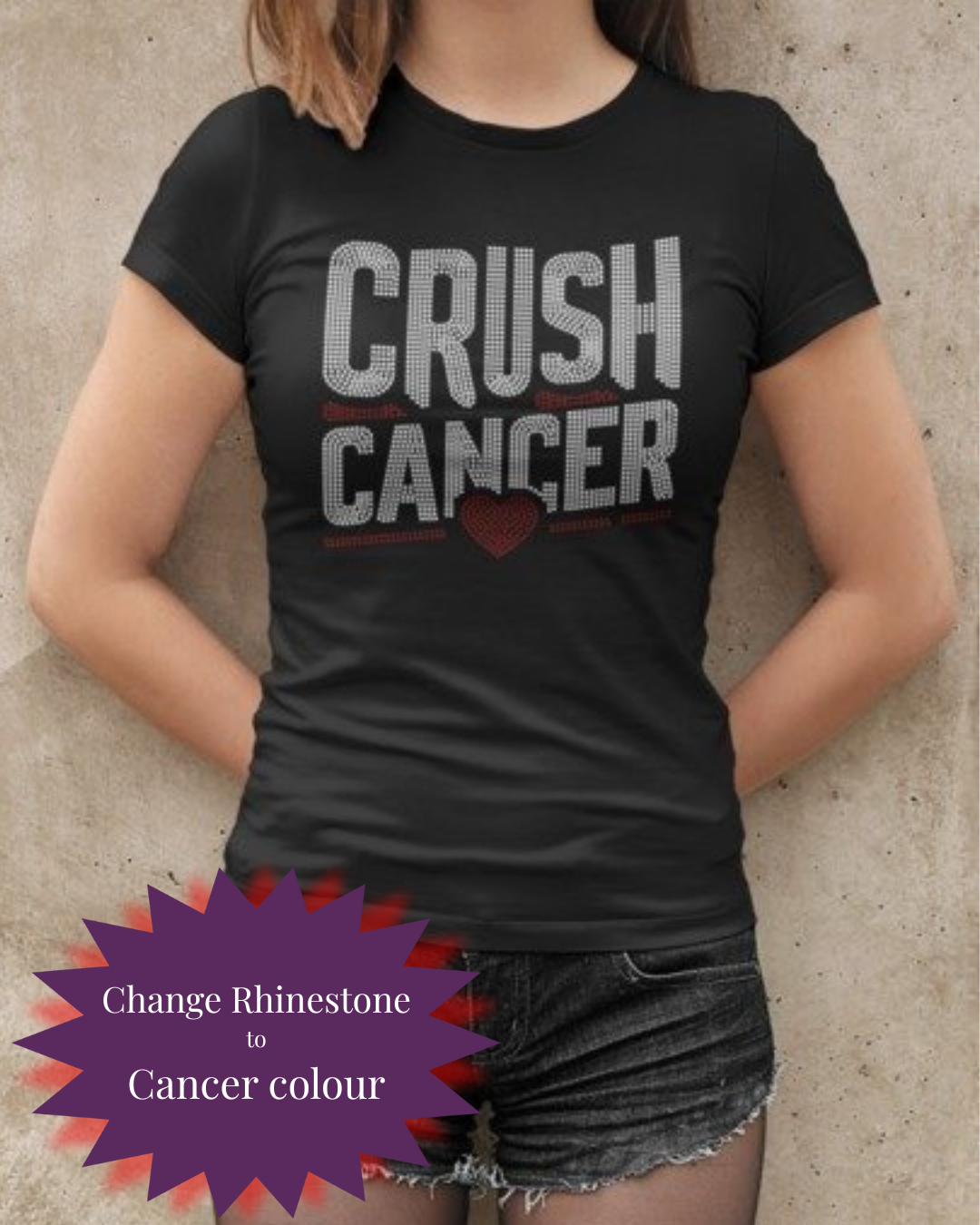 Crush Cancer Rhinestone Shirt – Cancer Awareness Sparkle Bling Apparel | Blingdazzel