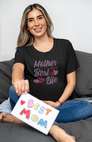 Mother Life is the Best Life Rhinestone Shirt – Sparkle Mom Bling Apparel | Blingdazzel
