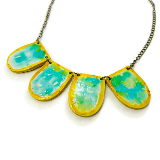 Wearable Art Necklace in Turquoise & Yellow - Velora Luxury Fashion