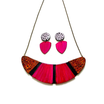 Unique Statement Jewelry Set in Pink Yellow & Black - Velora Luxury Fashion