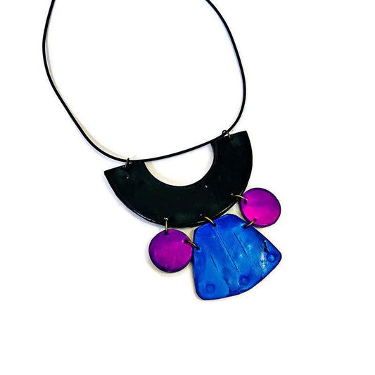 Unique Statement Necklace Handmade & Painted Blue Black Purple - Velora Luxury Fashion