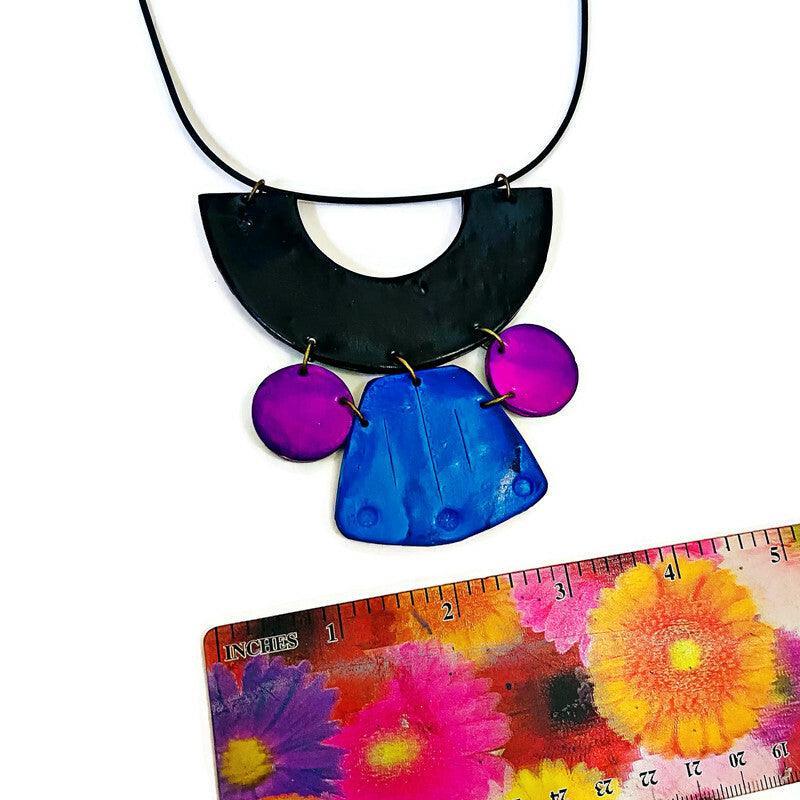 Unique Statement Necklace Handmade & Painted Blue Black Purple - Velora Luxury Fashion