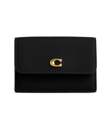Coach Womens Essential Polished Pebble Mini Trifold Wallet B4/Black One Size