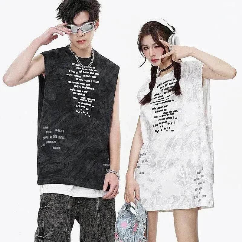 Vintage Batik Ink Letter Printing Tank Top Vest - Velora