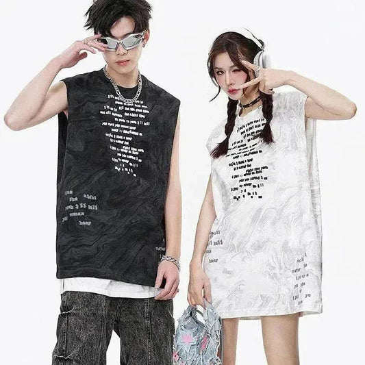 Vintage Batik Ink Letter Printing Tank Top Vest - Velora