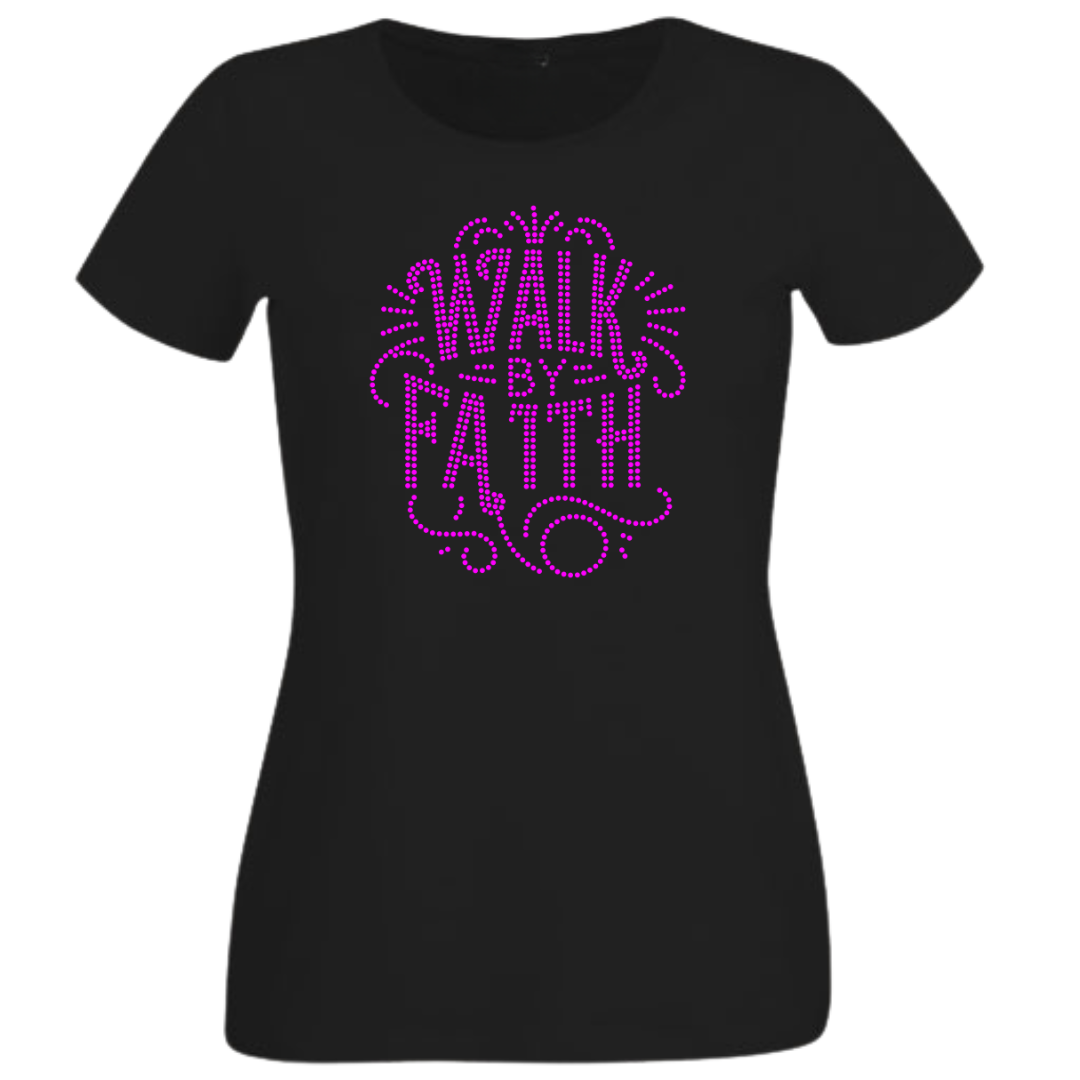 Walk by Faith Rhinestone Shirt – Christian Inspirational Sparkle Bling Tee | Blingdazzel