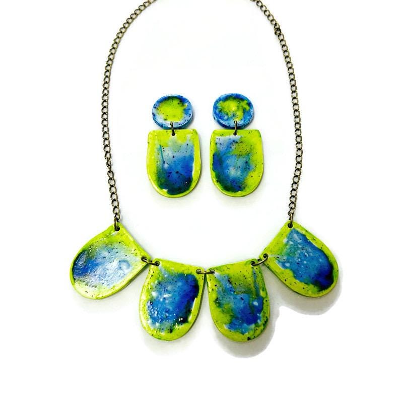 Watercolor Jewelry Set with Statement Necklace & Earrings Handmade - Velora Luxury Fashion