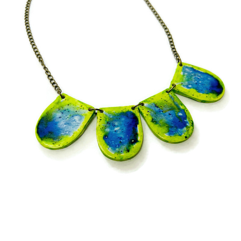 Handmade Bib Statement Necklace in Watercolor Green & Blue - Velora Luxury Fashion