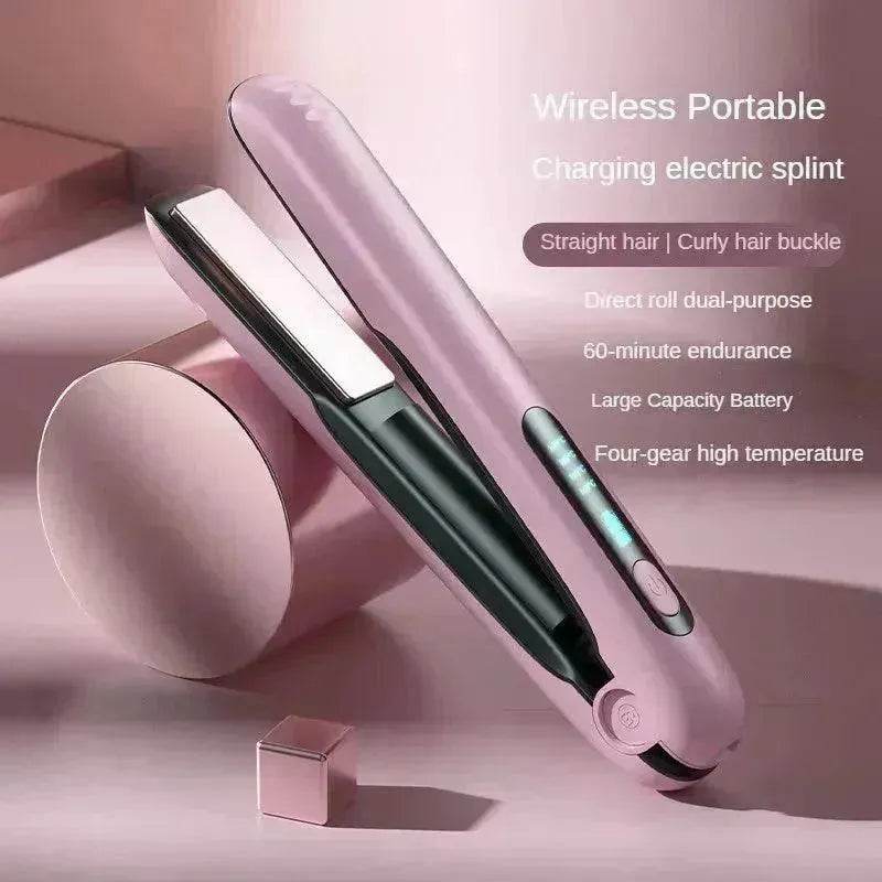 Wireless Hair Straightener Flat Iron Mini 2 IN 1 Roller USB 5000mAh Max 200 Degree Portable Cordless Curler 4 Levels Dry And Wet Uses - Velora