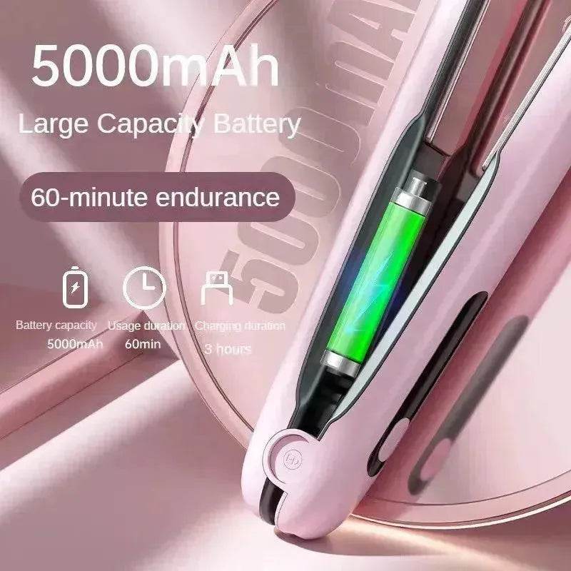 Wireless Hair Straightener Flat Iron Mini 2 IN 1 Roller USB 5000mAh Max 200 Degree Portable Cordless Curler 4 Levels Dry And Wet Uses - Velora