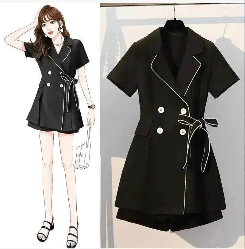 Women Casual Black two-piece Skirt suit - Velora