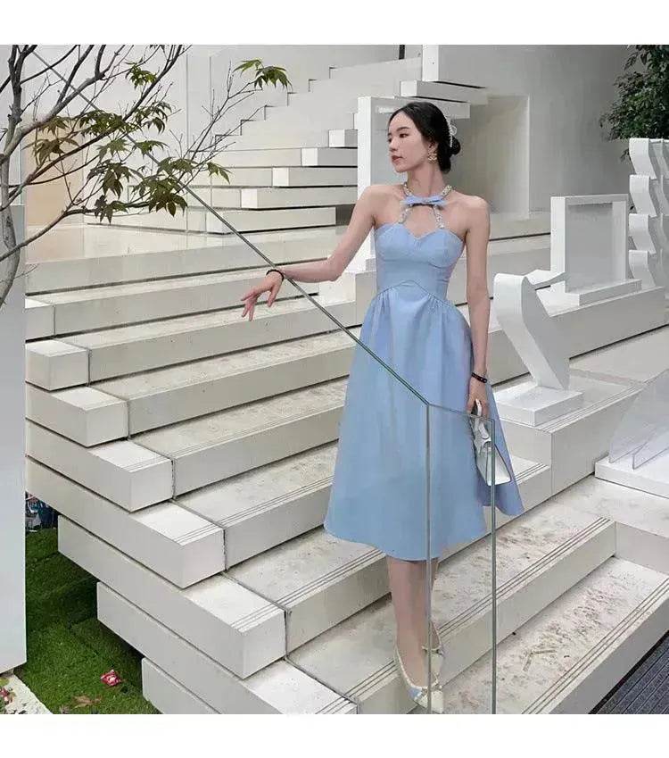 Women Evening Party Dress Diamond Halterneck Charming Sleeveless long Dress for Elegant Chic ladies - Velora