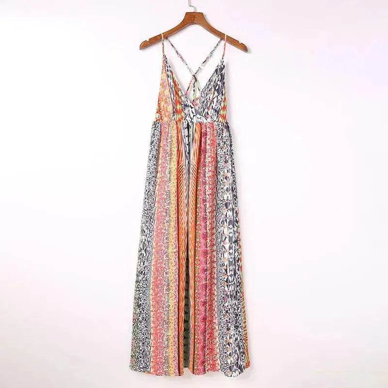 Women's Fashion High Waist Sling Cross Deep V-neck Dress - Velora