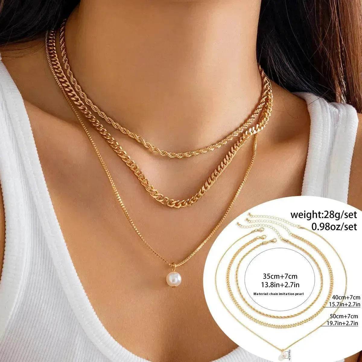 Women's Simple Slim Chain Multi-layer Imitation Pearl Necklace - Velora