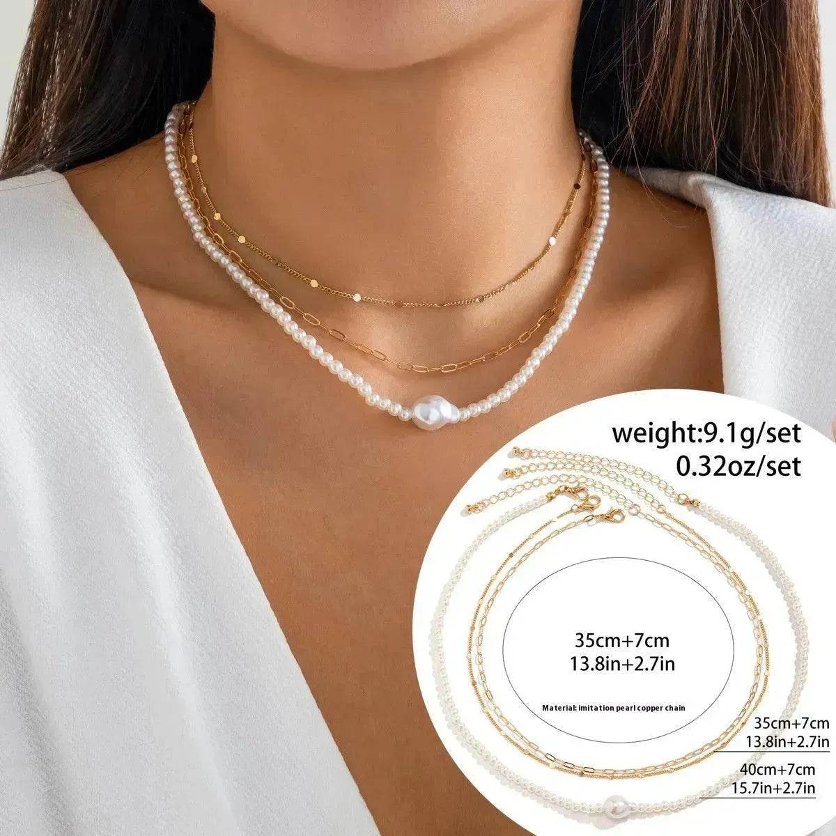 Women's Simple Slim Chain Multi-layer Imitation Pearl Necklace - Velora