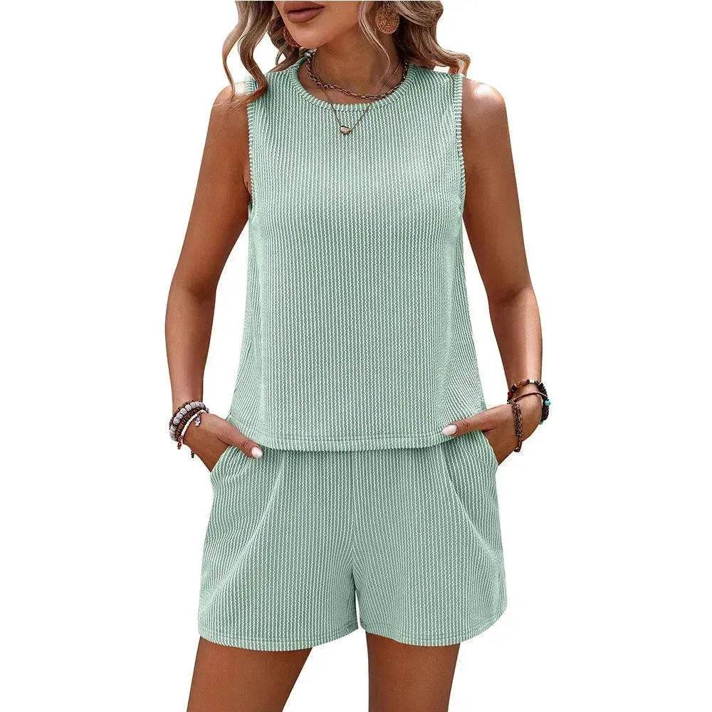 Women's Sleeveless Tank Top Shorts Striped Two-piece Suit - Velora