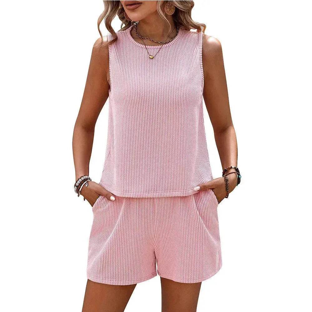 Women's Sleeveless Tank Top Shorts Striped Two-piece Suit - Velora