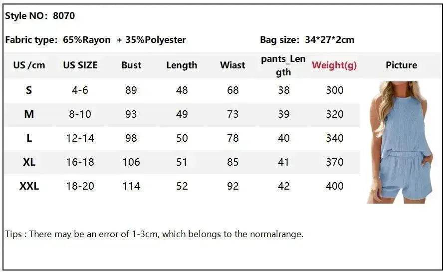 Women's Sleeveless Tank Top Shorts Striped Two-piece Suit - Velora